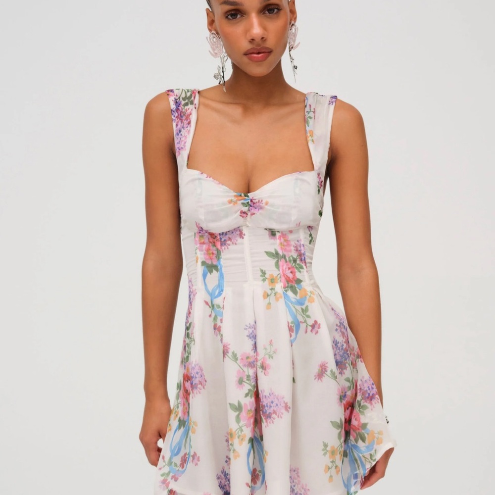For Love And Lemons Pink and Blue Ruched Mini Dress